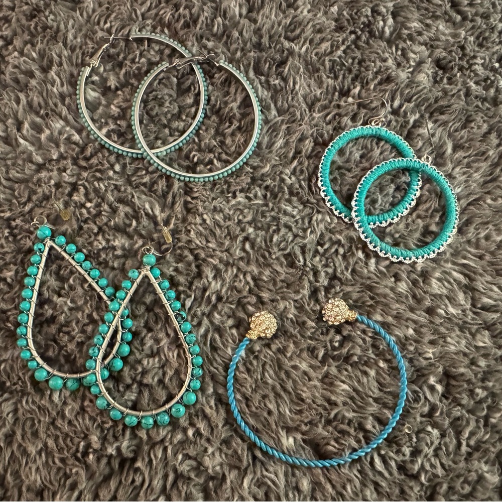 Elegant Turquoise Hoop and Teardrop Earrings Set with matching bracelet
